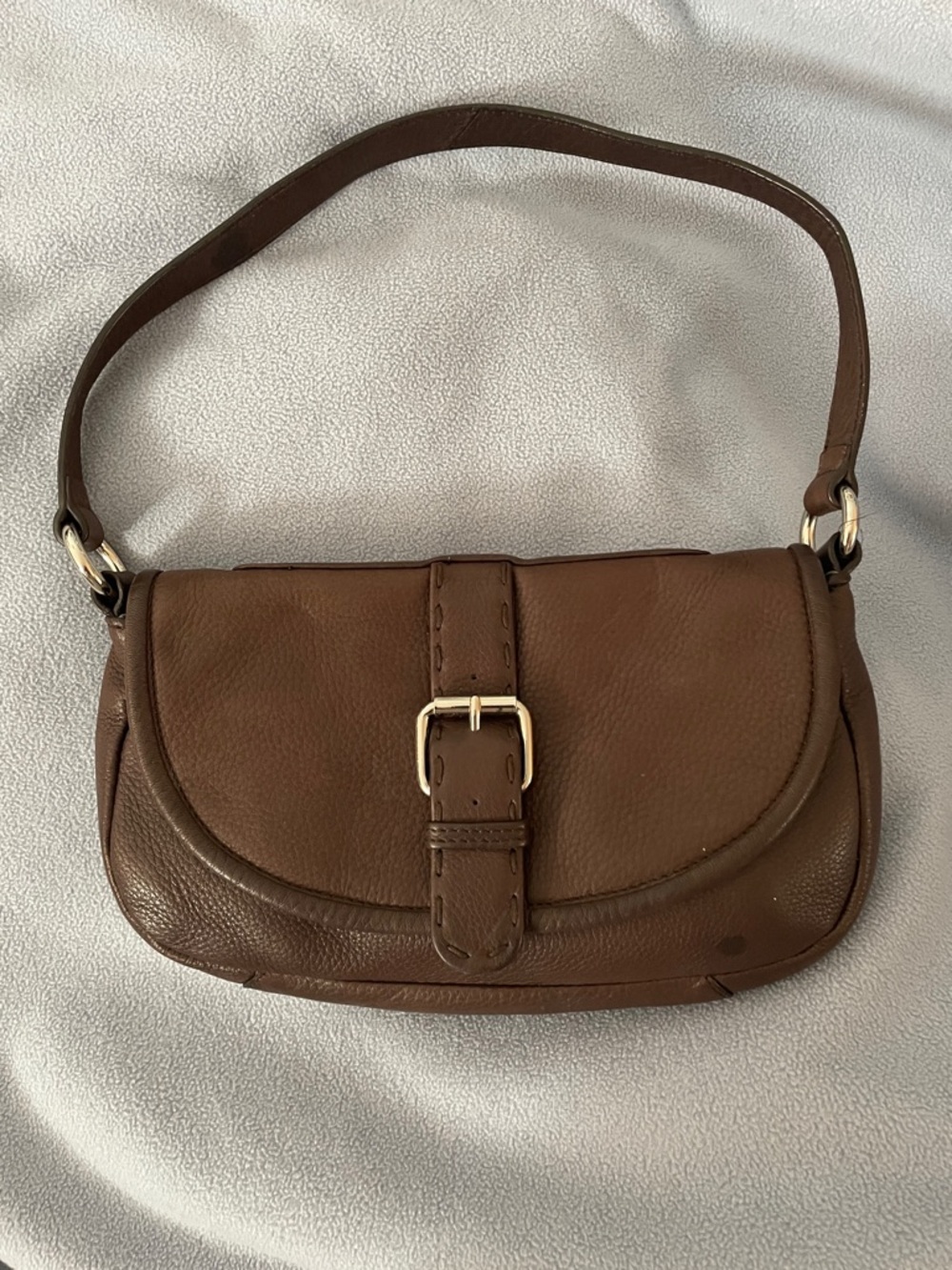 Calvin Klein Brown Leather Shoulder Bag with Buckle Detail